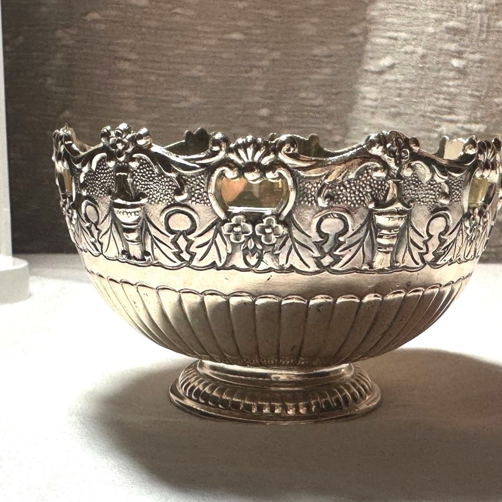 Vintage F.B. Rogers Footed Dish Trinket Silver Silverplate Ornate Repousse Gold